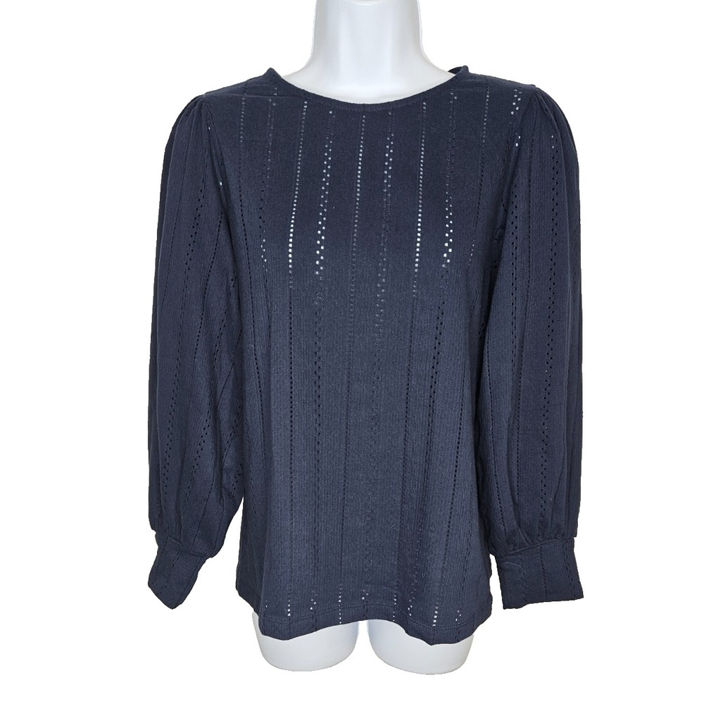 Gallery Navy Eyelet Blouse 12‎ Boho Cottagecore Romantic Puff Sleeve